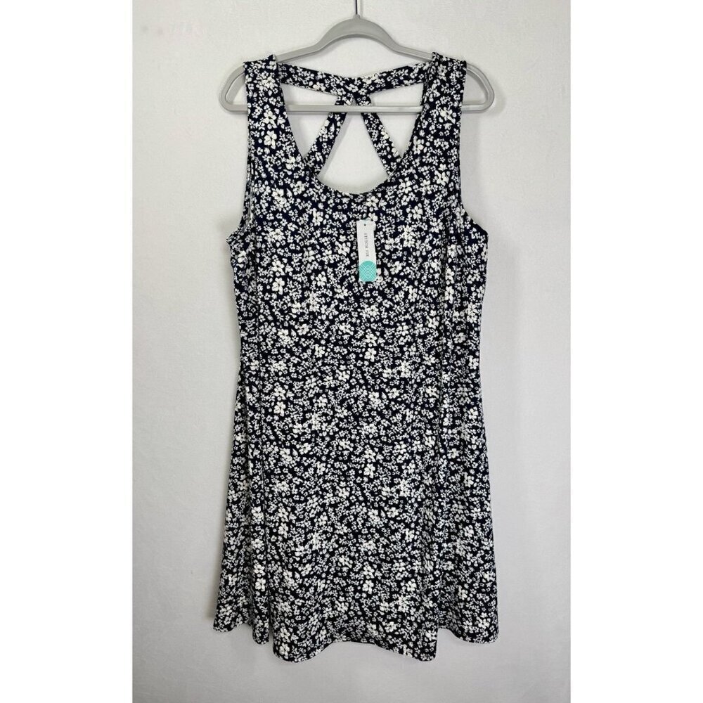 Fortune + Ivy Fae Knit Dress Womens 3X Navy Blue Floral Back Detail Sleeveless